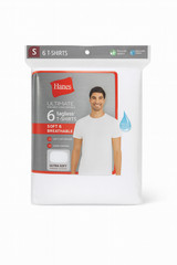 Hanes Ultimate Men’s 6-Pk Tagless T-Shirts Small Soft Breathable White CrewNeck