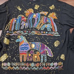 VTG Pop Art KWBL Los Angeles LA Long Sleeve Shirt Hand painted Jewel Horses M