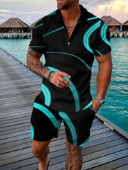 Summer Mens Outfit 2-Piece Set Sweatsuit Short Sleeve T Shirts & Shorts Set 2024
