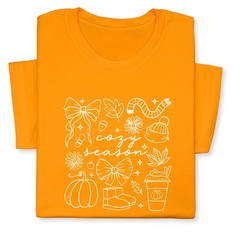 Cozy Season Fall Doodle T-Shirt, Pumpkin Coffee Autumn Graphic Tee