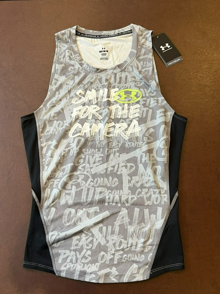 Under Armour Gray Black Smile for the Camera Sleeveless Compression Tank Top M