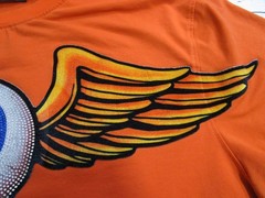 ROKU STUDIO Orange Graphic T-Shirt Winged Eye Rhinestone Streetwear T-Shirt 2XL