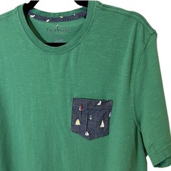 Sailboat Pocket Mens Soft Green Tee Summer Coastal Nautical Preppy Casual Large