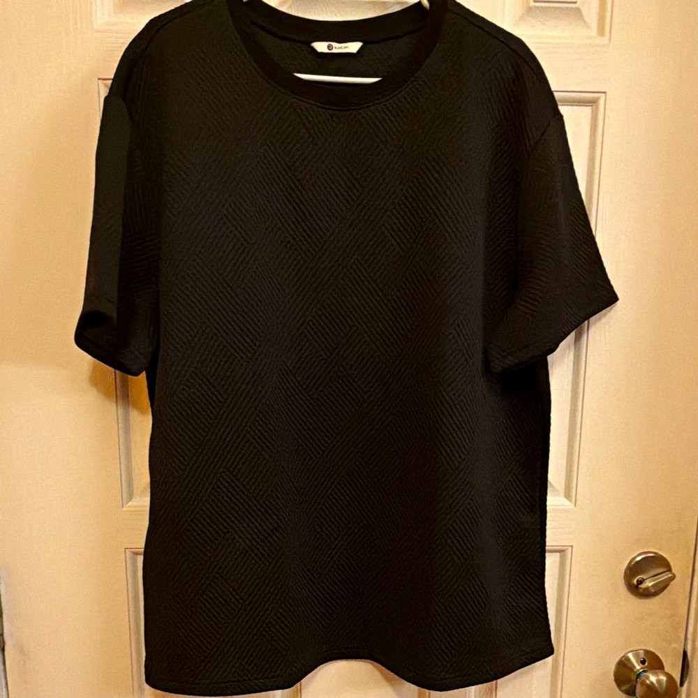 Runcati Men’s Black Geometric Knit Crew Neck Short Sleeve T-Shirt XL M5W242