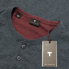 Left Coast Tee NWT Long Sleeve Henley T-Shirt Size M in Gray / Red Cotton