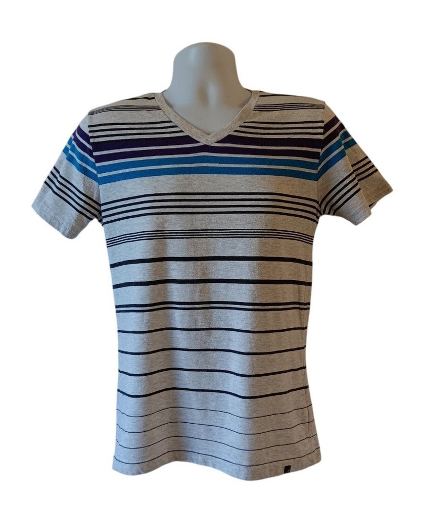 Amplify men’s gray/black striped short-sleeve v-neck t-shirt size S