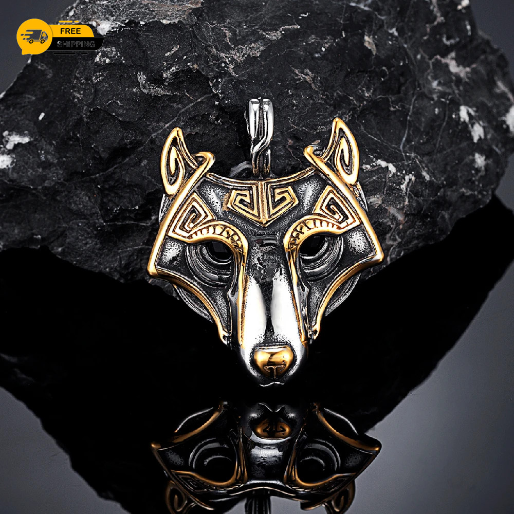 Viking Wolf Head Pendant Necklace Men Norse Nordic Silver Gold Stainless Steel