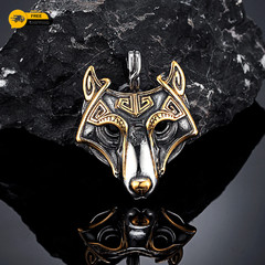 Viking Wolf Head Pendant Necklace Men Norse Nordic Silver Gold Stainless Steel