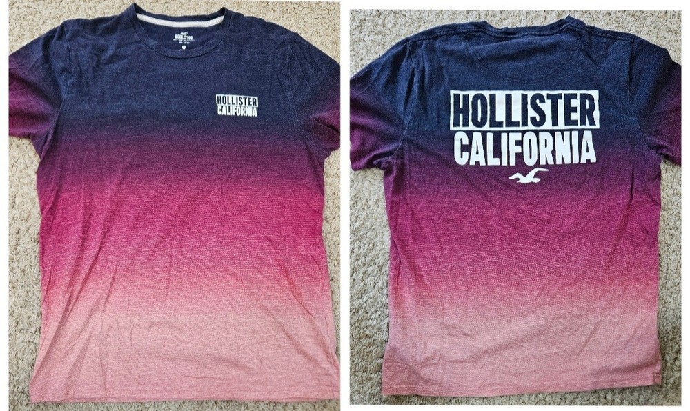 Hollister California Ombre Gradient Blue Purple Cotton T-Shirt Men’s Large Tee