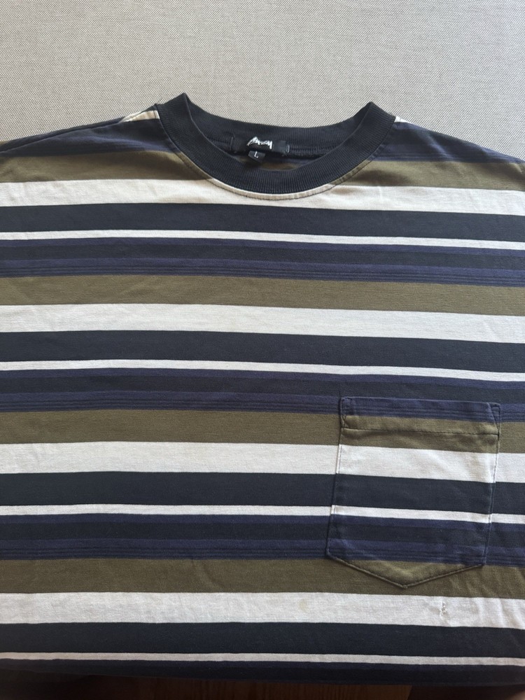 RARE Large 80s Stussy TomTom T Shirt Set Large Stripe Surf Skate True Vintage