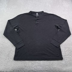 Timberland Henley Shirt Mens XL Black Mini Waffle Long Sleeve Cotton Casual Logo