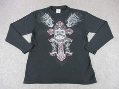 Avirex Shirt Mens Large Black Crest Cross Wings Thermal Long Sleeve Crewneck
