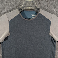 LL Bean Shirt Mens Medium Gray Blue Crew Wool Blend Fleece Lined Long Sleeve