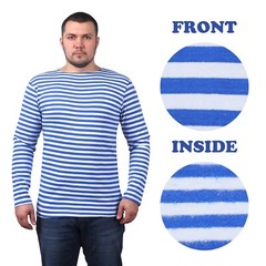 Men’s Striped Long Sleeved T-Shirt 100% Cotton Light Blue Original Telnyashka