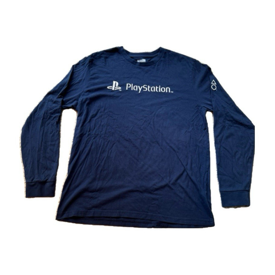 PlayStation Logo Navy Graphic Print Long Sleeve Crew Neck T-Shirt Size L