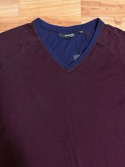 NEW MURANO Men’s Long Sleeve Slim Fit V-neck Tshirt Top Maroon Navy sz XL