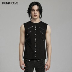 PUNK RAVE Men Black Punk Rock Gothic Steampunk Sleeveless Tops Tank Vest