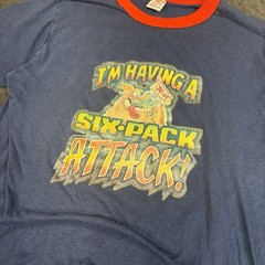 Vintage 1980 Six Pack Attack Iron On Single Stitch Thin 50/50 S Blue T Shirt