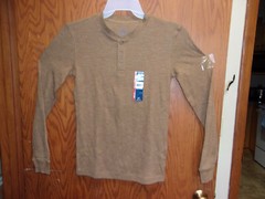 NEW MEN’S GEORGE CASUAL BROWN L/S RICE KNIT THERMAL LOOK 3-BUTTON HENLEY SHIRT
