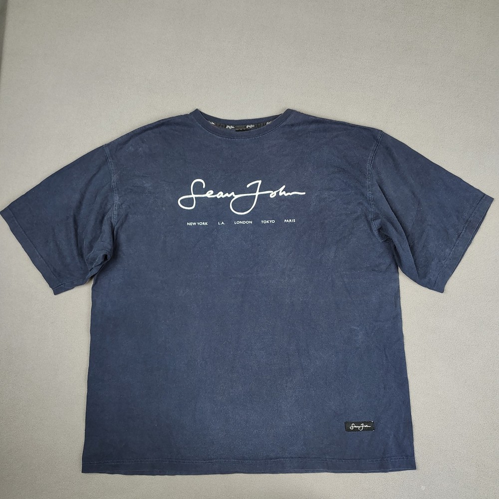 VINTAGE 90s Sean Jean Shirt Men 2XL Navy Script Logo Puff Daddy Bad Boy USA Made