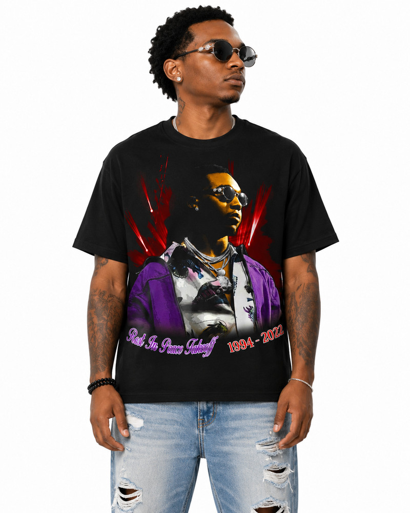 Sponsor Men’s Hiphop Migos Takeoff RIP T Shirt in Black