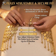 Coins Belly Dance Hip Scarf Belt – Adjustable Waist Chain Skirts Wrap, Gold C…