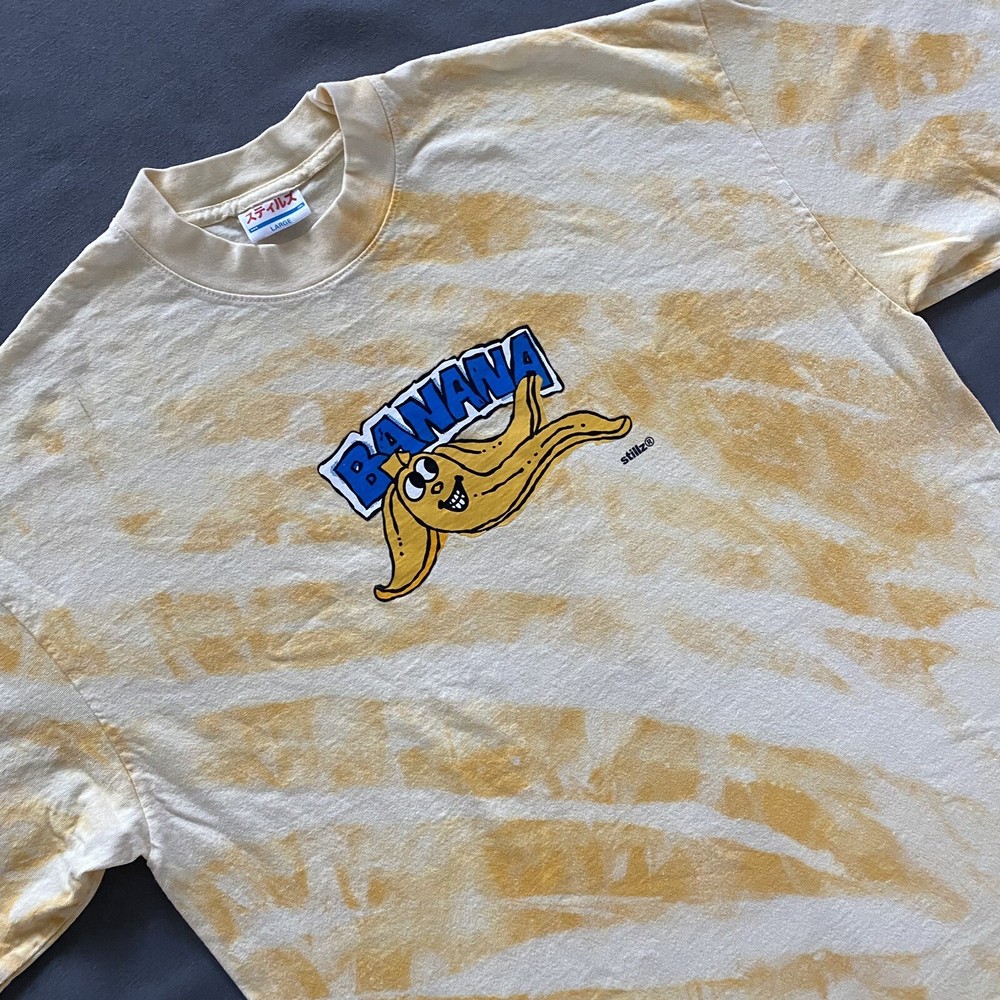 Stillz T Shirt Mens Large Yellow Acid Wash Bleach “Banana” Cartoon Street