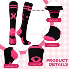 12 Pair Breast Cancer Awareness Socks Women Pink Ribbon Football Socks Bulk