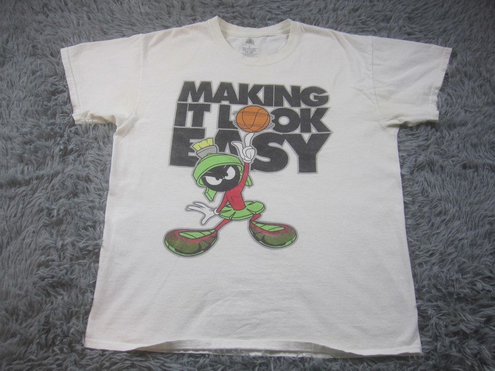 Marvin the Martian Shirt Mens Large White Looney Tunes Basketball Graphic Tee