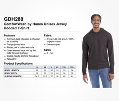 Hanes Mens 100% Cotton Garment-Dyed Hooded Long Sleeve Shirt GDH280
