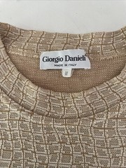 VTG Giorgio Danieli Mens Knit Shirt M Textured White Gold Blocks Italy Made