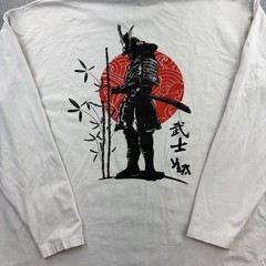 YoungLA Shirt Mens Large White Samurai Graphic Long Sleeve Tee Casual Adult
