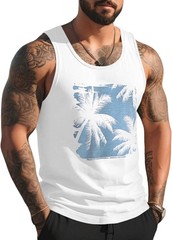 Mens Graphic Tank Tops Sleeveless Muscle Shirts Beach Palm Tree Hawaiian Gym Wor