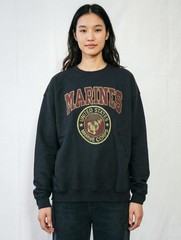Gildan Marines USMC Crewneck Sweatshirt Mens Large Black Graphic Pullover VGC