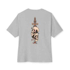 Mens Oversized T-Shirt Skull Dagger Back Print Streetwear Graphic Baggy White