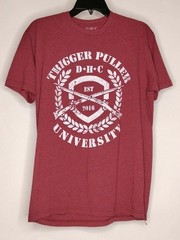 DHC Mens T-Shirt Short Sleeve Size Large Maroon Crew Neck Modern Trigger Puller