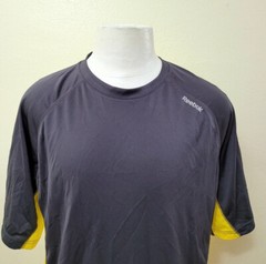 Reebok Men’s Size L Solid Gray & Yellow Workout Running Crew-Neck T-Shirt
