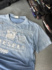 Diesel Sleeveless T-Shirt Men XL Blue Graphic Logo Distressed Cotton