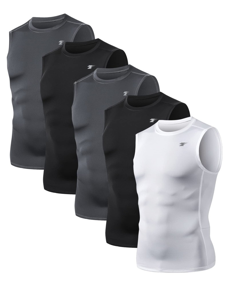 5 Pack Men’s Athletic Compression Shirts Sleeveless Workout Tank Top Sports B…