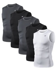 5 Pack Men’s Athletic Compression Shirts Sleeveless Workout Tank Top Sports B…