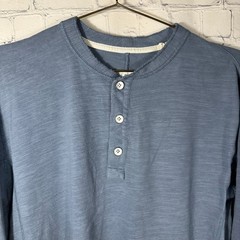 Rag & Bone Mens Long Sleeve Henley Shirt Blue Slub Knit Size Small RB Logo