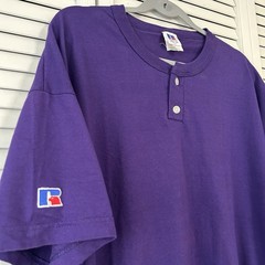 Vintage Russell Athletic NuBlend Henley Shirt Purple Mens XXL Blank 2000s Y2K