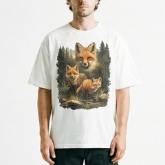 Red Fox Family Watercolor Splash Forest T-Shirt Wildlife Nature Lover Animal Tee