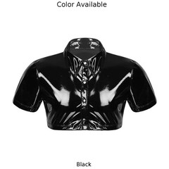 Summer Crop Tops All Seasons Tee Black Wet Look Breathable Daily Mens PVC