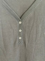 Neutral Waffle Knit Henley Black L Y2K Retro Minimalist Western Preppy Classic