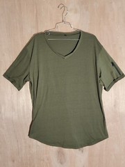 Men’s Hipster Shirt XL Longline V-Neck Short Sleeve Zip Pocket Green