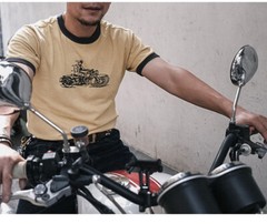NON STOCK 50s Biker Racing Graphic T-Shirts Men’s Colorblock Slim Fit Tee Shirts