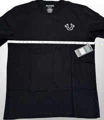 True Religion Shirt Mens XL Jet Black Buddha World Crew Tee Graphic Logo Cotton