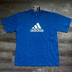 Adidas Essentials Badge of Sport BIG LOGO TEE Mens Large Blue White NEW