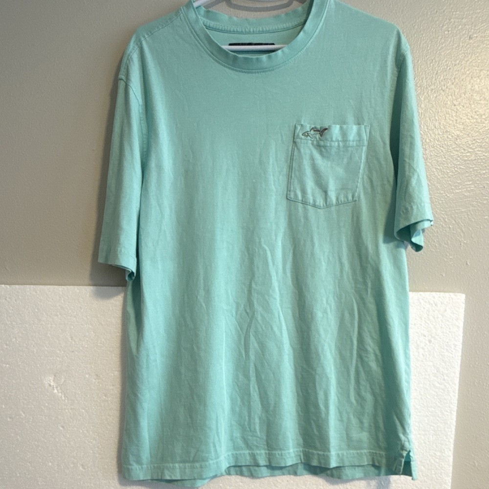 Greg Norman Luxury Cotton Tee Shirt Sz Large Green Teal Crew Neck Short Sleeve